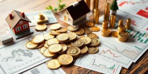 Diverse investment options on a wooden table.