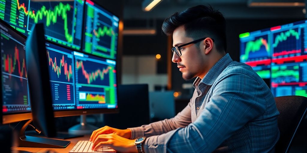 Trader studying market data in a focused environment.