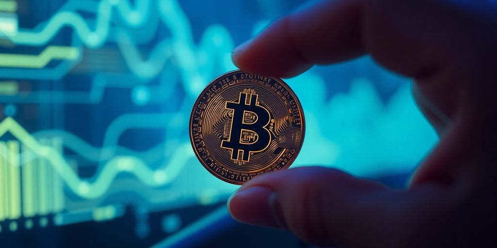 Coins and digital lines on a screen.
