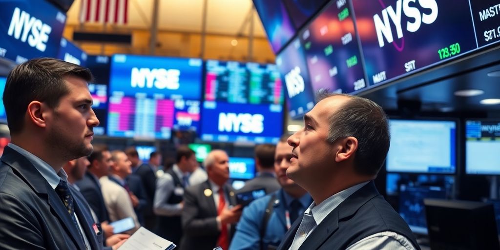 Traders on a busy stock market trading floor.