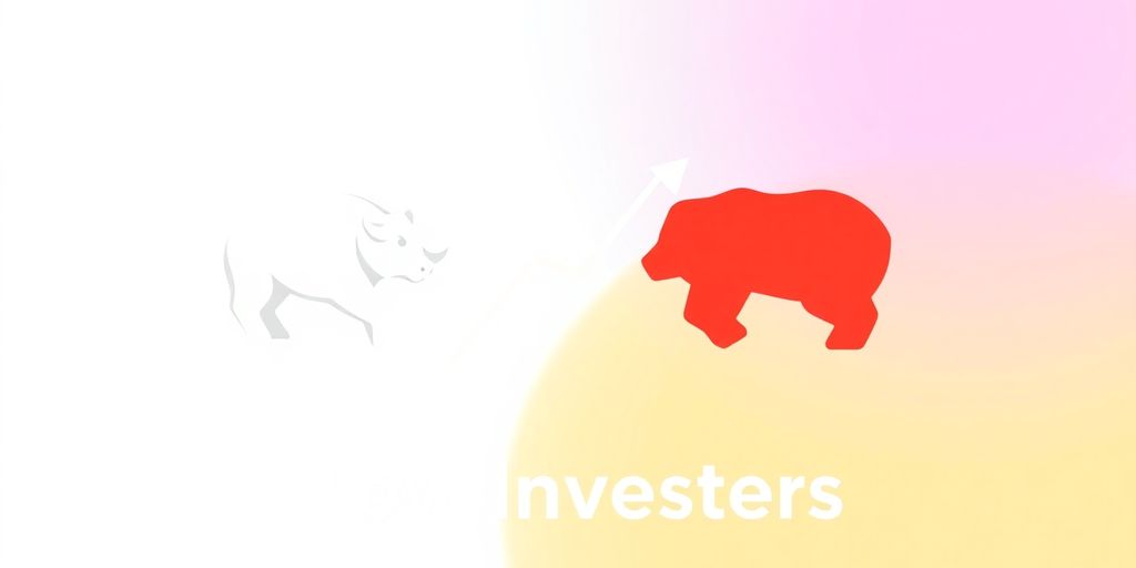 Bull and bear icons with upward trending stock market.