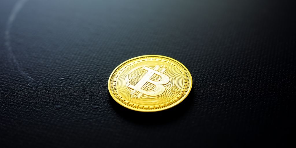 A hand holding a single, polished gold coin.
