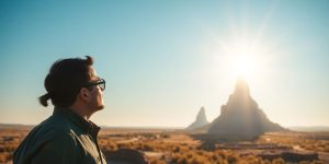 Investor looking at a vibrant stock market landscape.
